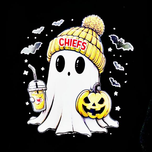 KC Chiefs Halloween Ghost Black DriWorks Moisture Wicking Long Sleeve T-Shirt - Picture 3 of 4